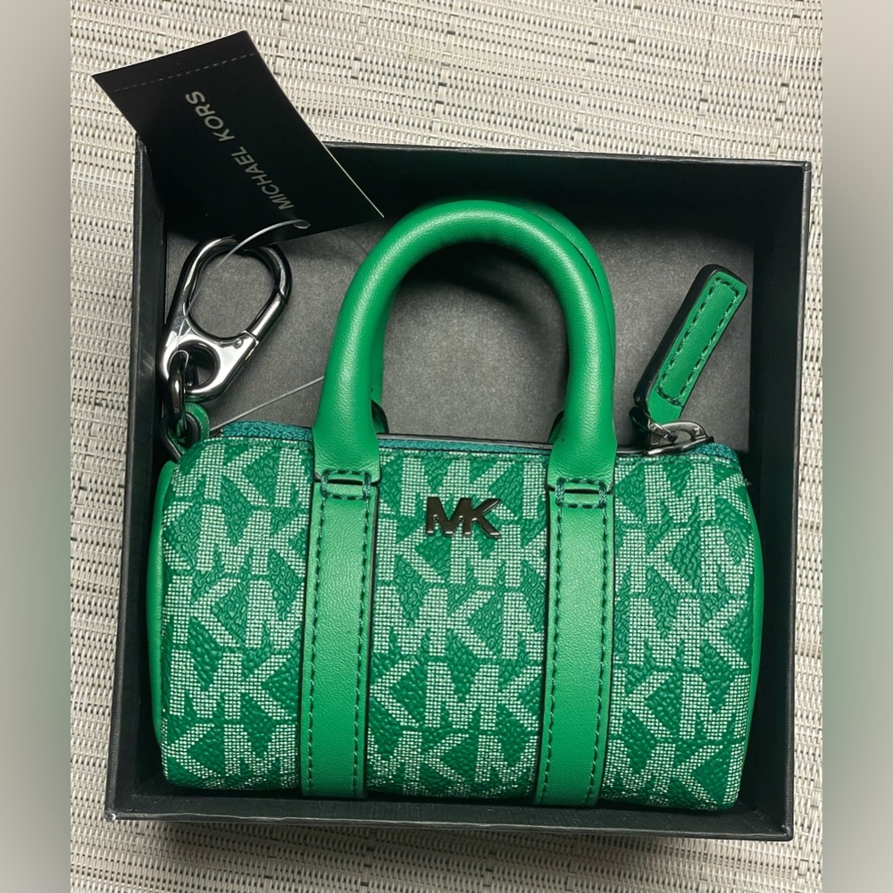 Michael Kors | Nano Green Duffle Key Fob | Monogram Canvas & Leather | NIB - Picture 5 of 14